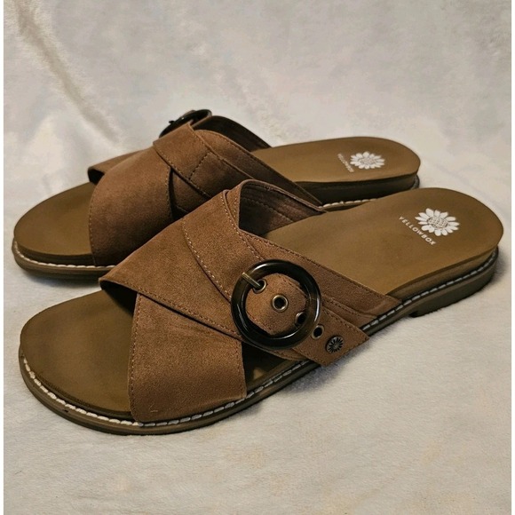 Yellowbox Brown Faux Suede Kasmira Slides Women's Size 10 Used - Picture 2 of 9